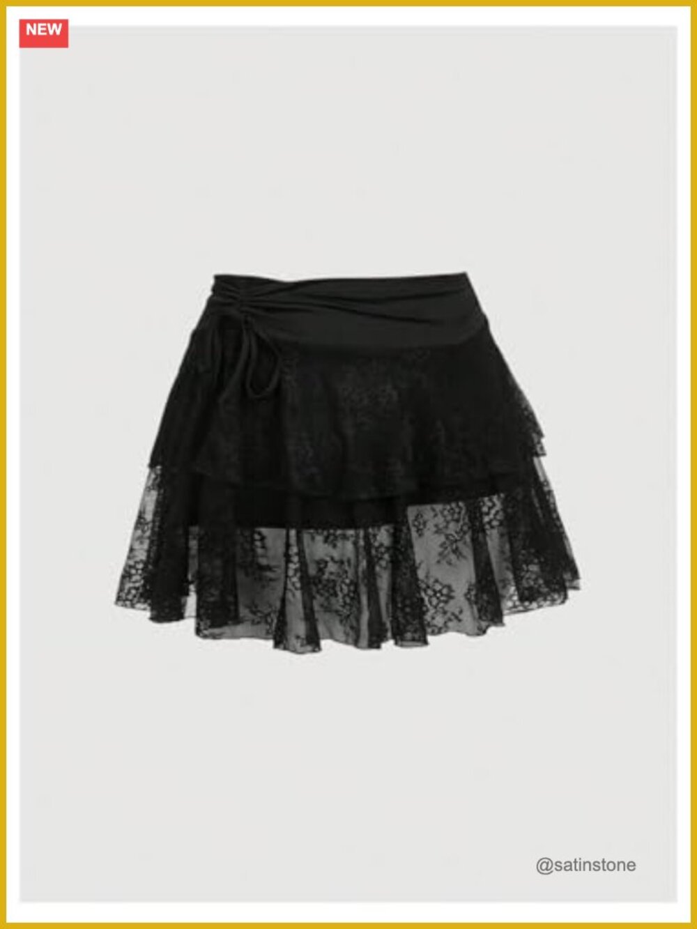 Plus Size Lace Sheer A Line Mini Skirt Ruched Tiered Ruffle Drawstring - Picture 2 of 5